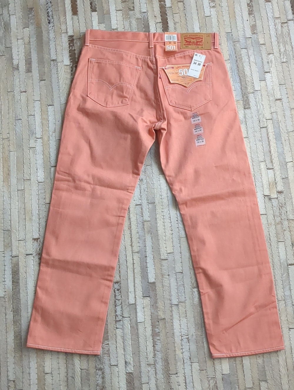 Levi's Men's 34 x 30 501 Shrink-To-Fit Raw Unwashed Denim Coral Jeans NWT - Picture 3 of 10